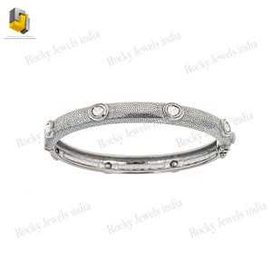 Handmade Diamond Bangle: 14k Gold, Sterling Silver Pave Setting, 60mm