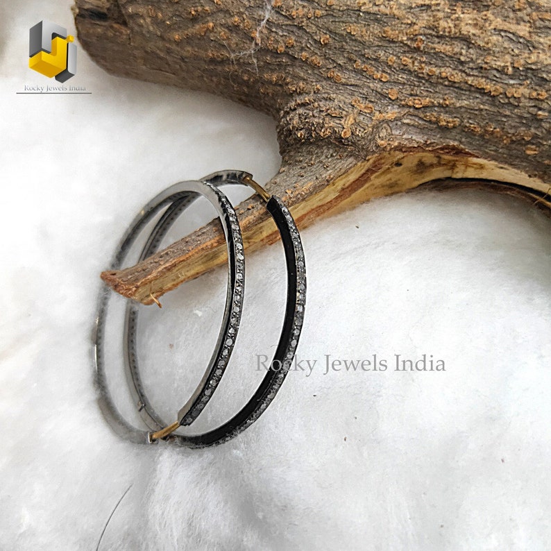 Aros de plata de ley con pavé de diamantes y oro de 14 k (50 mm) imagen 1