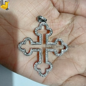 Sterling Silver Diamond Cross Pendant: Handmade Pave Jewelry