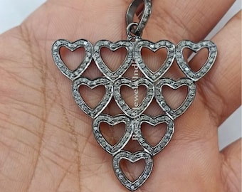 Handgefertigte Pave Diamant Herz Anhänger : Sterling Silber Art Deco Halskette