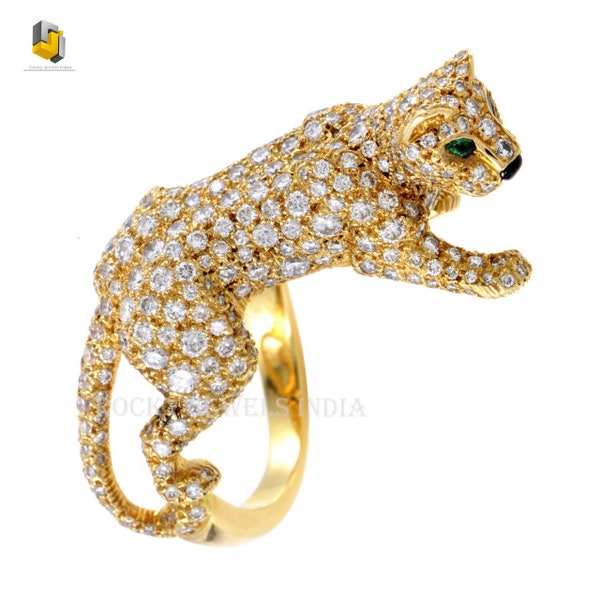14k yellow gold 925 sterling silver pave genuine diamond gorgeous leopard tiger shape ring yellow gold white diamond leopard unisex ring