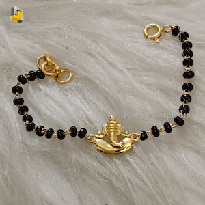 Ganesha Charm Bracelet: 925 Sterling Silver, Black Spinal Beads