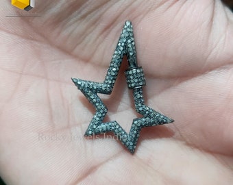 Sterling Silver Diamond Star Carabiner Clasp Lock (36x26 mm)