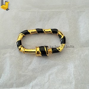 Enamel 925 Sterling Silver Carabiner Clasp: Black & Gold Lock Finding