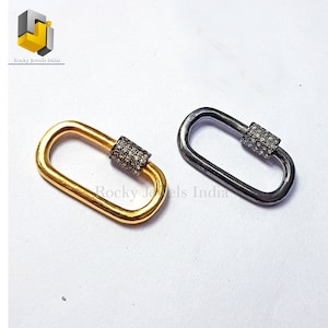30x16mm 14k gold  925 sterling silver oval shape carabiner lock diamond lobster carabiner clasp lock pave diamond fine jewelry findings