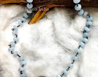 18" Sterling Silver Chalcedony Necklace with Pave Diamond Clasp