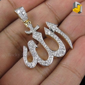 925 sterling silver 14k gold pave setting natural white diamond beautiful Allah pendant diamond pendant fine pave jewelry diamond pendant