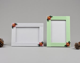 Christmas Poinsettia Photo Frame- Recycled Pastel Copy Paper Photo Frame- Paper Frame- Paper Quilling- 4” x 6” Picture Frame- Christmas Gift