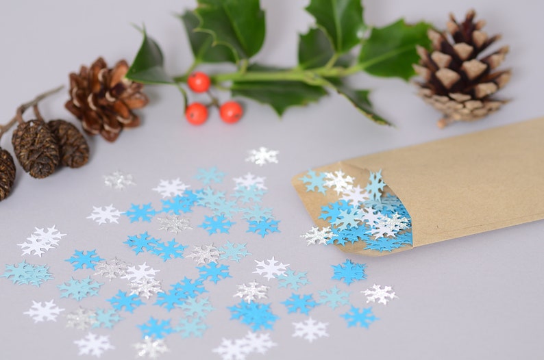 Confettis flocons de neige-Confettis de table flocons de neige de Noël-Flocons de neige-120 pcs-Confettis respectueux de l'environnement-Décoration cadeau-Fabrication de cartes-Scrapbooking image 1