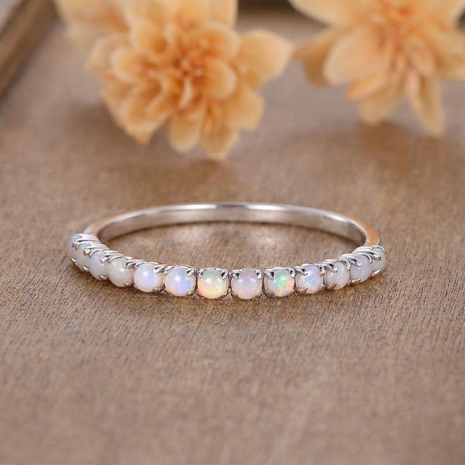 Vintage Opal Wedding Band Rose Gold Women Opal band Etsy