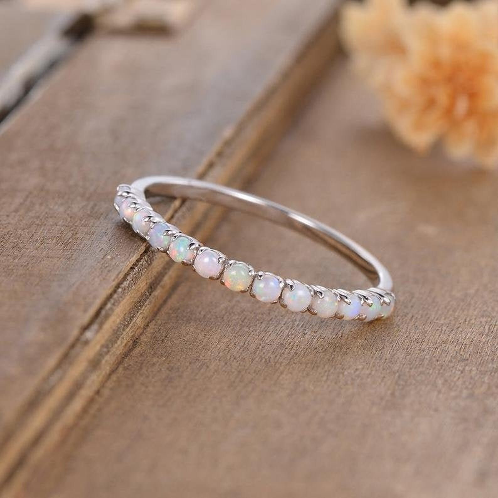 Vintage Opal Wedding Band Rose Gold Women Opal band Etsy