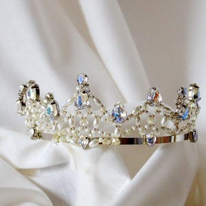 Tiara de balé feita à mão com cristais e pérolas, enfeite de cabeça de cristal dourado prateado, Aurora, Raymonda, coroa de princesa para O Quebra-Nozes, O Lago dos Cisnes