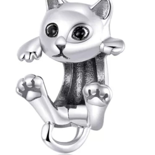 925 Sterling Silver Lucky Black Cat Charm Bead for Bracelet Etsy