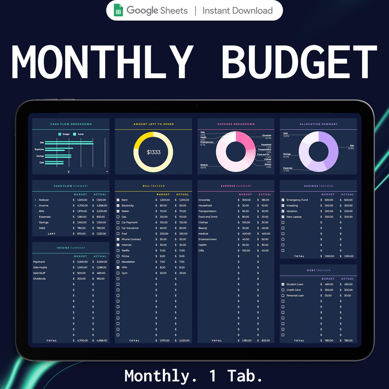 Monthly Budget Spreadsheet Google Sheets Template Debt & Savings ...