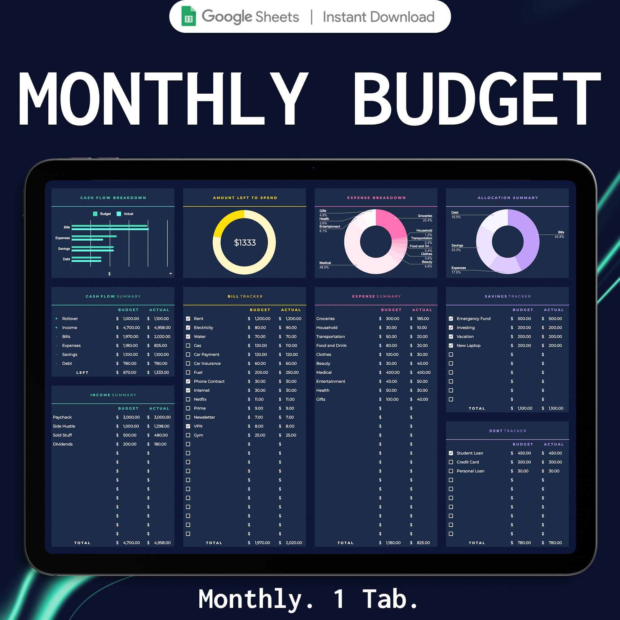Monthly Budget Spreadsheet Google Sheets Template Debt & Savings ...