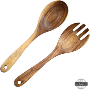 Cuchara de cocina de madera cuchara de ensalada tenedor de | Etsy