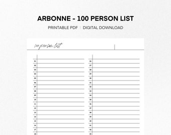 100 Person List, for Arbonne Consultants | Arbonne Planner | US Letter | Instant Download