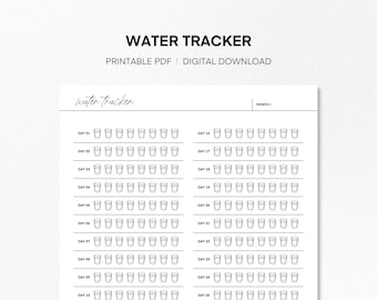 30 Days Water Tracker Printable | Water Challenge and Tracking Planner | Monthly Water Checklist | US Letter | Instant Download