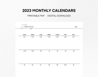 2023 Monthly Calendars Planner | US Letter | Instant Download | Printable Planner | Simple Calendar Layout | MO1P | Month At a Glance