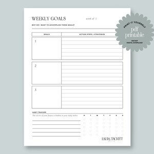 Goal Planner | USLetter | Minimalist | Printable Planner | PDF | Instant Download | Goal Setting | Goal Journal | Weekly Habit Tracker
