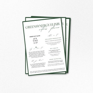 NIEUW | Arbonne GreenSynergy Elixir-infokaart | Downloaden en afdrukken | 5 x 7 | Monsters | voor Arbonne-consulenten