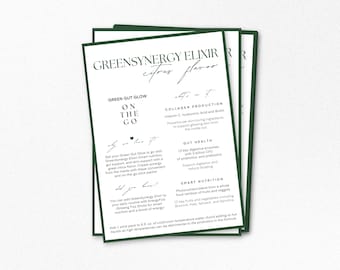 NEW | Arbonne GreenSynergy Elixir Info Card | Download and Print | 5x7 | Samples | for Arbonne Consultants