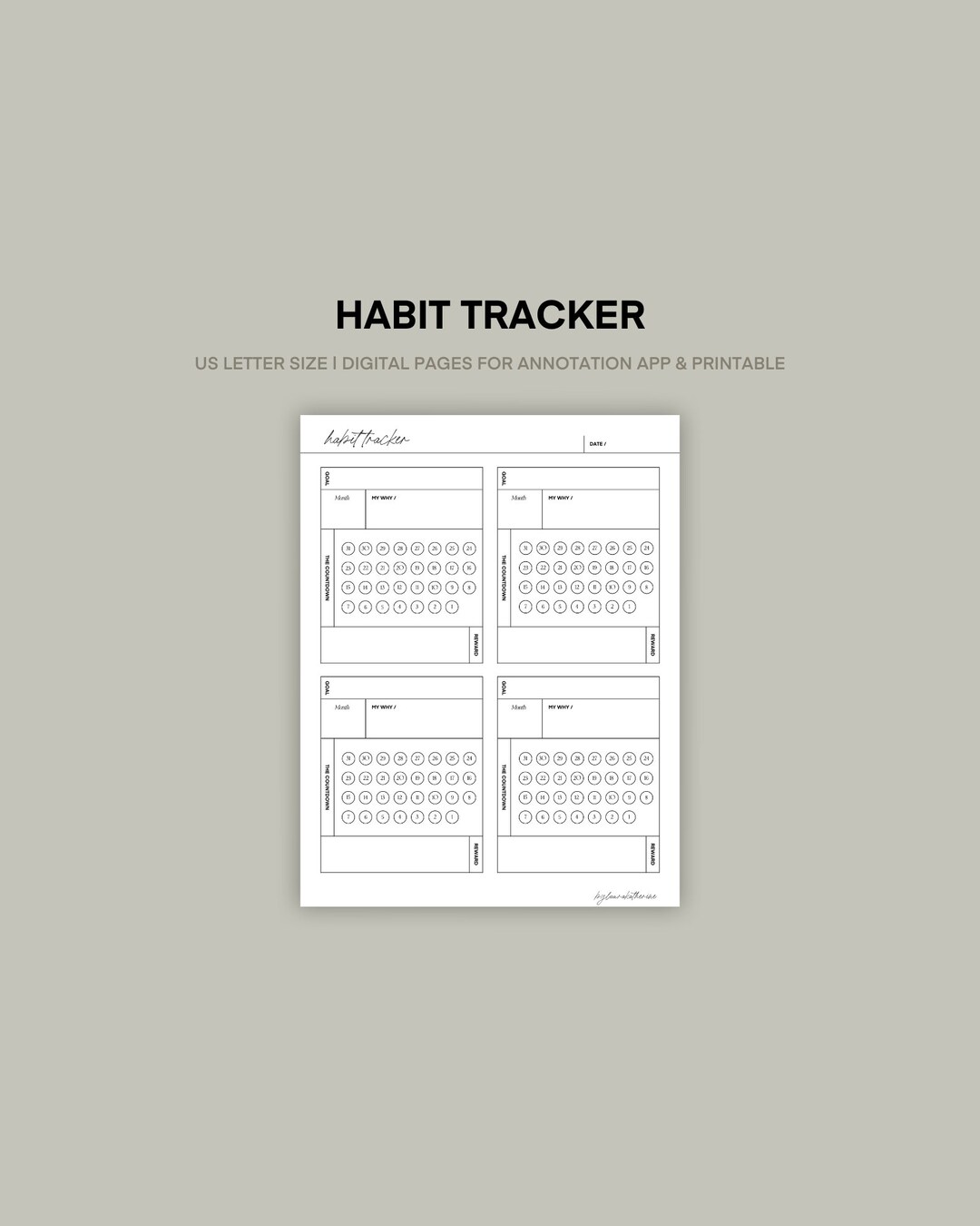 Habit Tracker | 30 Day Goal | PDF Printable Planner | Digital Planner ...