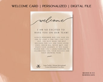 Beige WaterColor WELCOME Arbonne Team Recognition Cards | Personalized Footer | 5x7in