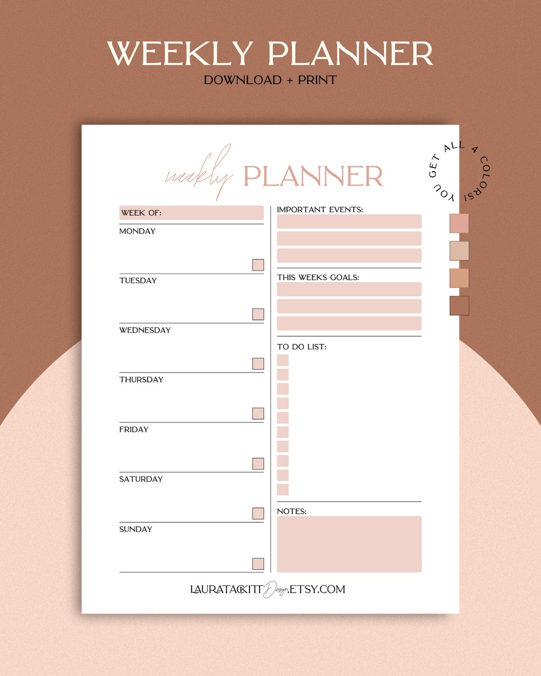 WEEKLY PLANNER Printable Weekly to Do List Day Planner for - Etsy