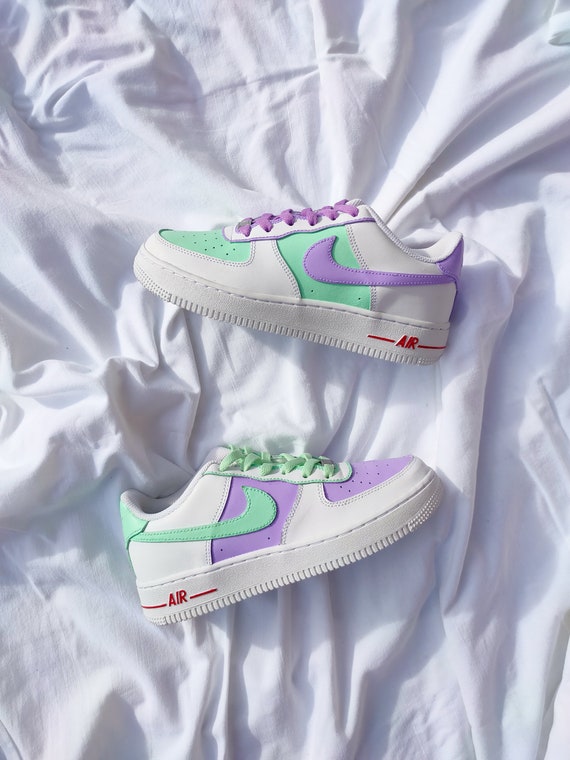 Juniors Nike Customs Mint Green and Lilac Purple Air Force 1 - Etsy Norway