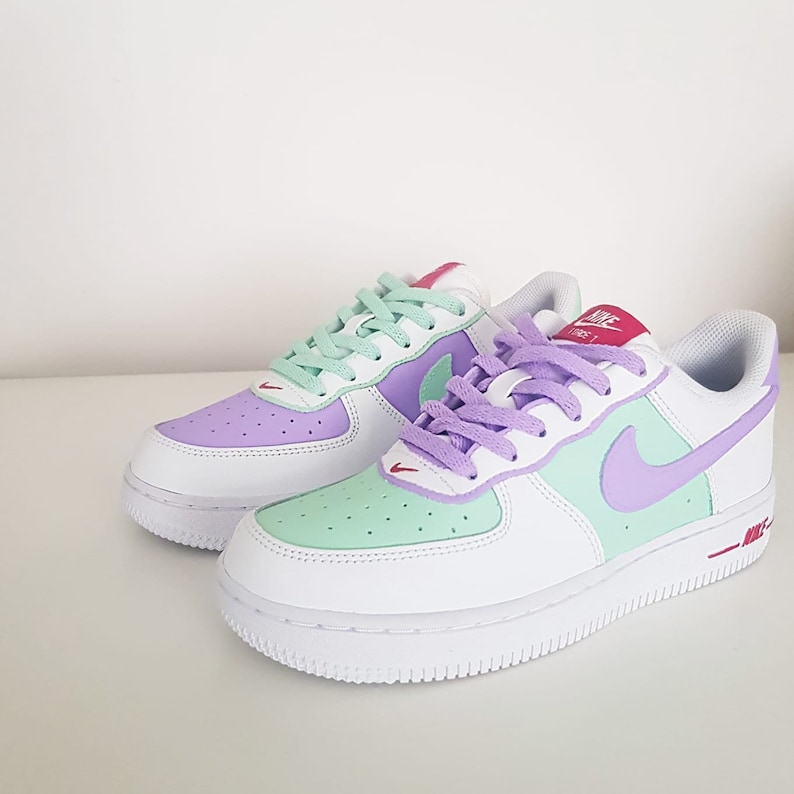 Juniors Nike Customs Mint Green and Lilac Purple Air Force 1 | Etsy