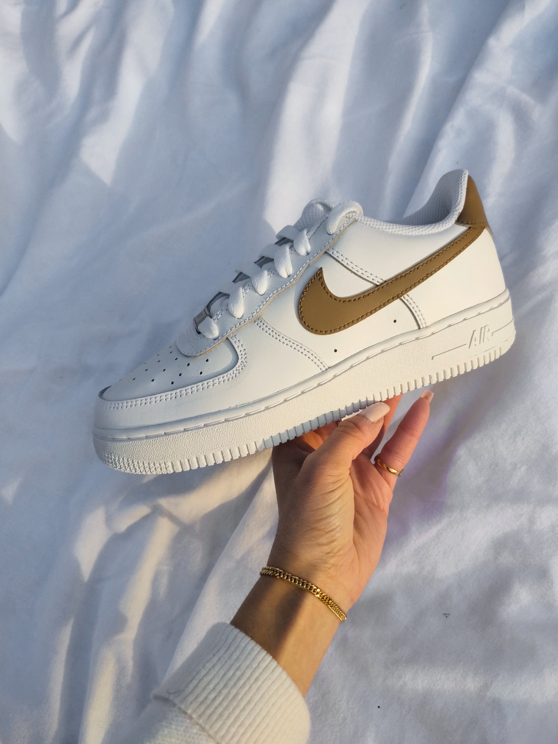 Juniors Nike Customs Brown Beige Earth Tone Swoosh Air Force 1