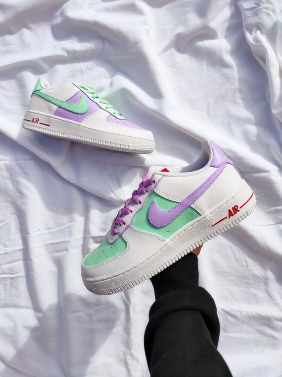 Niños Nike Customs Mint Green y Purple Air Force 1 - Etsy España