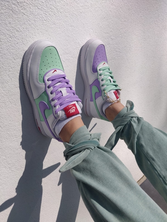 Nike Customs Green y Lilac Purple Air Force 1 para mujer Etsy