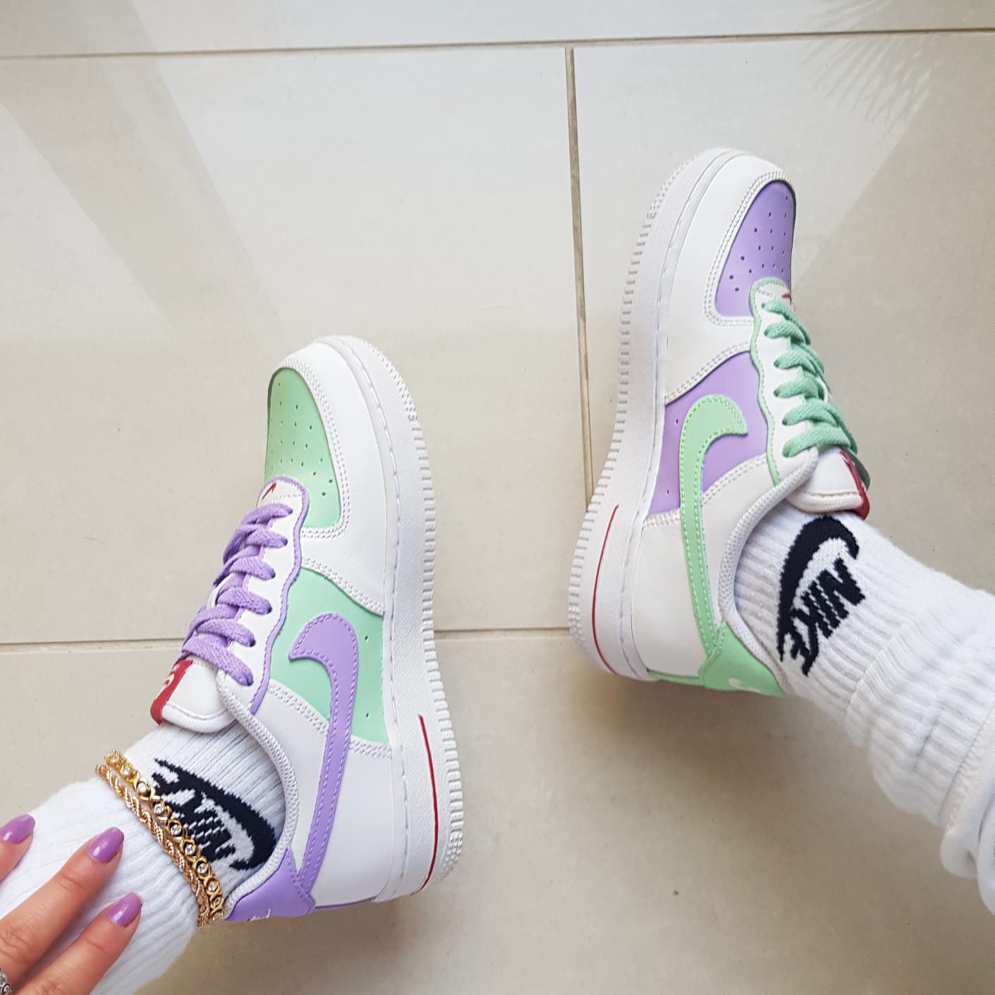 Purple and green air force ones shop