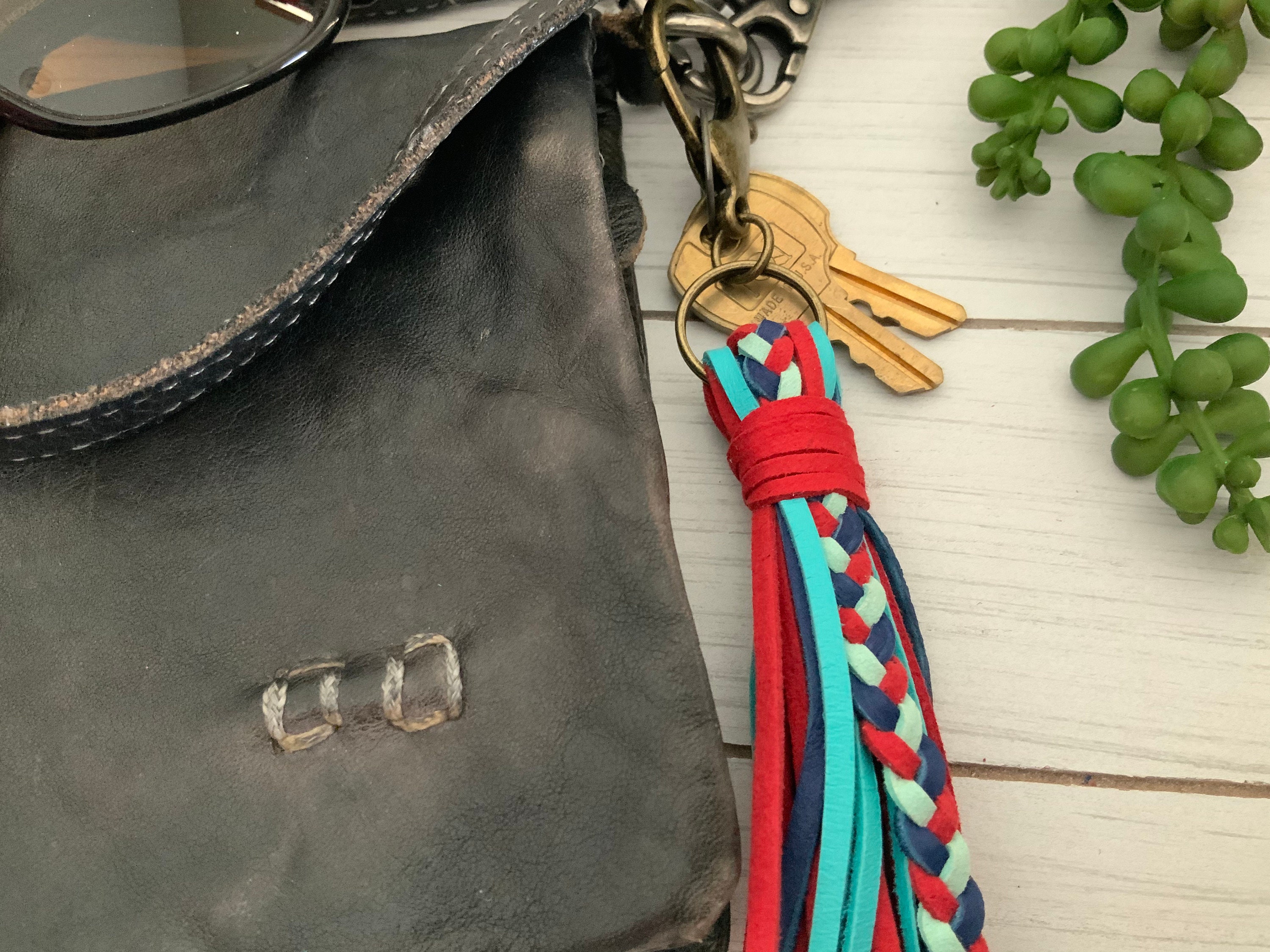 CrazyBlessedShop Trendy Suede Keychain Purse Boho Bag Charm Computer Bag Bookbag Charm Handbag Accessory Fringe Tassel Western Rodeo Tassel Southwest