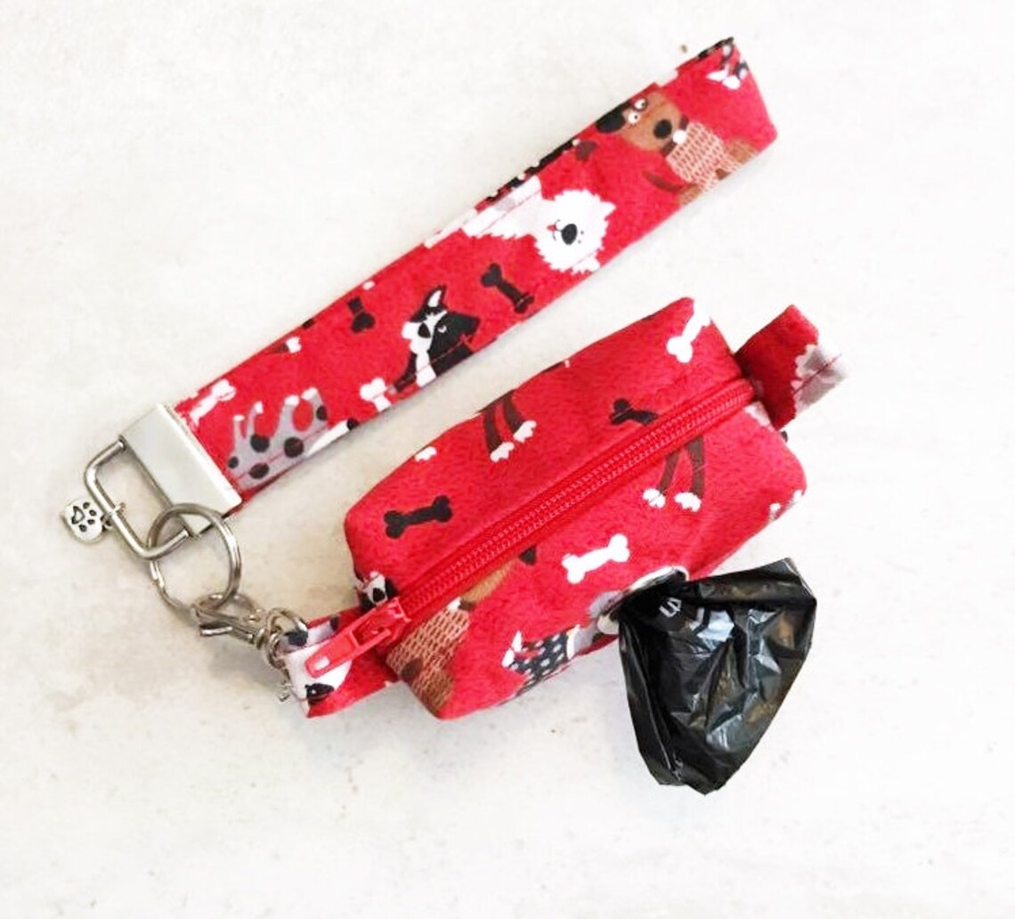 Wristlet KeychainDoghs on Red Key Fob WristletFabric Key Etsy