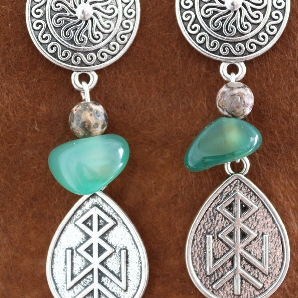 Boucles d'oreilles celtique femme pendante aventurine viking paien symbole roue