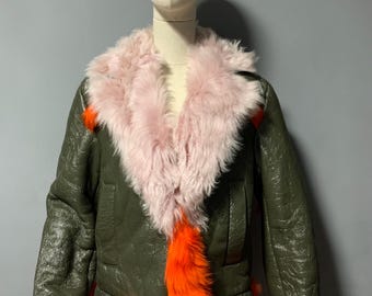 Versace Jacket Women's Sheerling Leather End Fur Multicolor Size:38