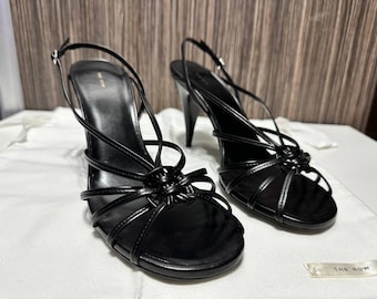 Sandalias de tacón The Row, cuero negro, estilo vintage, auténticas. Talla: 36