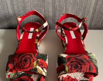 Dolce&Gabbana Sandals Girls Unisex Pink print Auth Vintage Sz 34