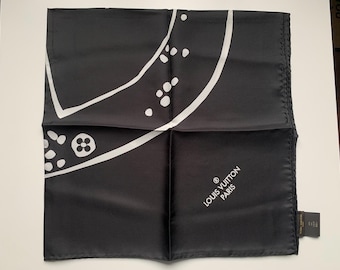 Louis Vuitton Scarf Silk Logo Print Black Authentic Classic 80x 80 cm
