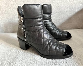 Chanel Ankle Boots women’s logo Quilted Lamb Leather Vintage Rare Size:39