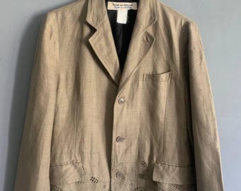 Comme des garcons Jacket Blazer Women’s Linen Khaki Decoration Size:Medium