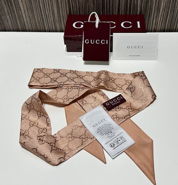 Gucci Scarf Silk Slim Neck Women's CC Logo Rosa Midzah Authentic