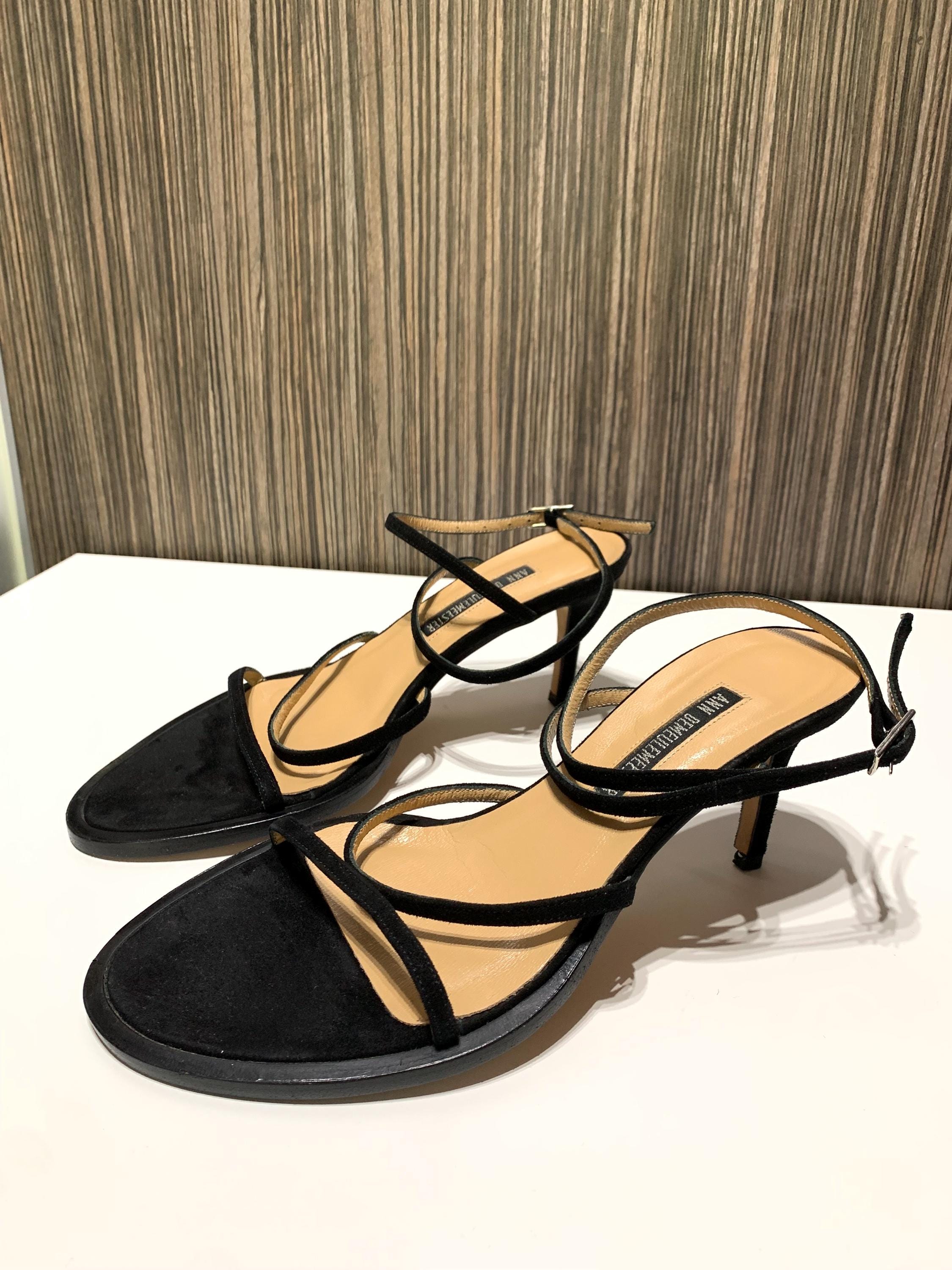 Ann Demeulemeester, Ann Demeulemeester Sandals Heels shoes Vintage Black Leather 100 Authentic! Size:36 1/2