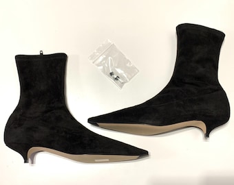 Zapatos de tacón The Row, botines de piel y ante negros con cremallera. ¡100% auténticos! Talla: 37