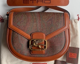 Etro Bag Pigaso Paisley Logo Leather Canvas Shoulder Multicoloured