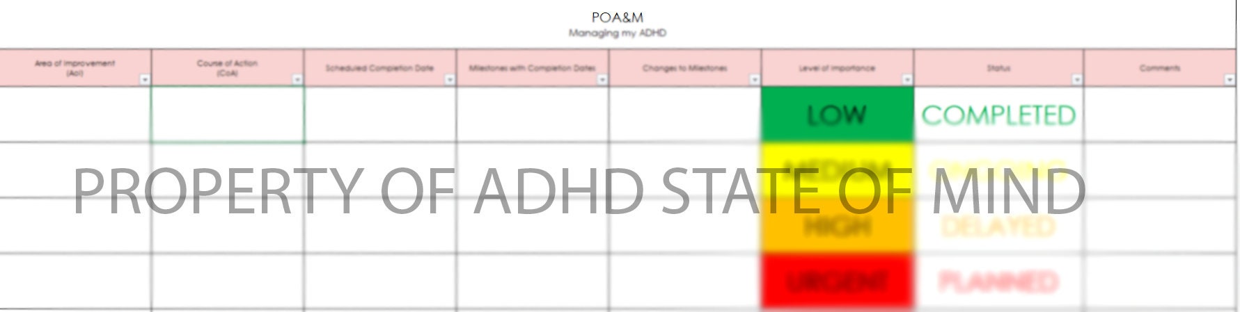 ADHD POA&M. an Excel Spreadsheet to Identify Habits You'd Like to ...