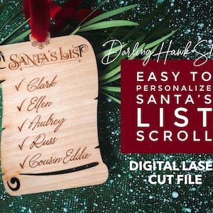Santa's List Personalized Scroll Ornament SVG Laser Cut File Ornament Glowforge Christmas Scroll SVG Bijgewerkt naar 2021
